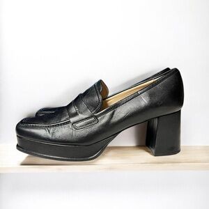 Black Leather Platform Loafers